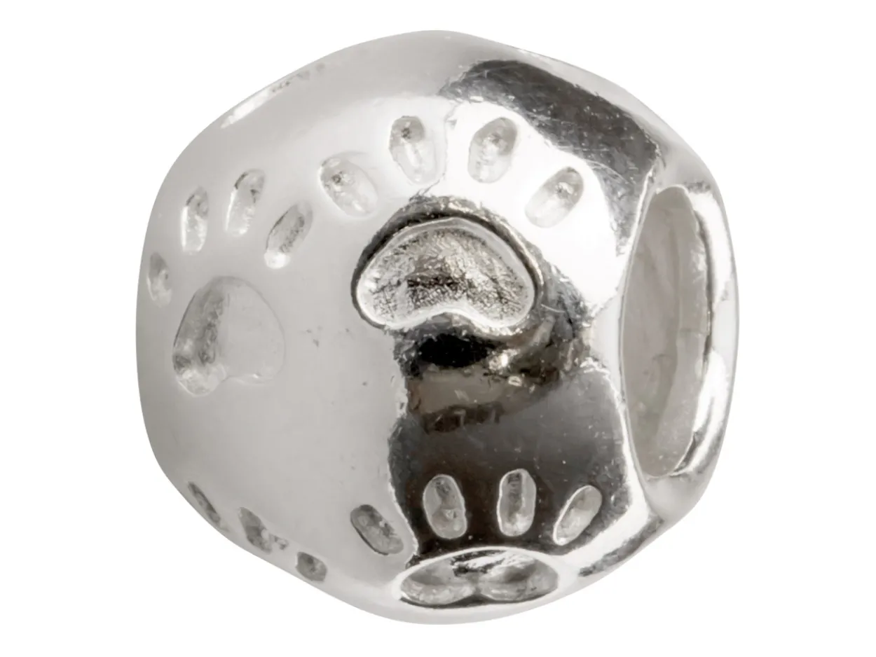 Sterling Silver Paw Print Charm Bead