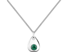Sterling Silver Pendant May Birthstone 4mm Emerald Crystal