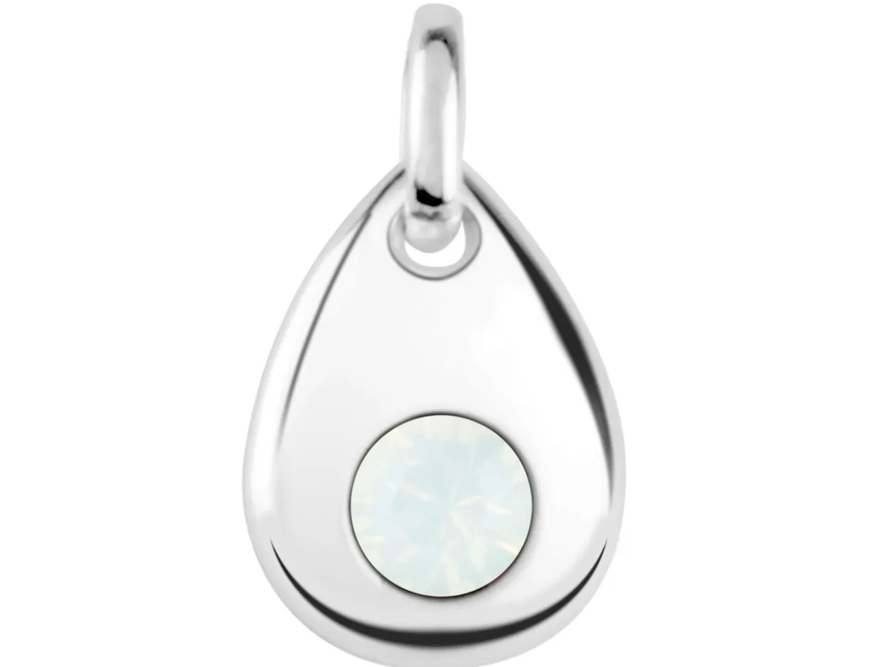Sterling Silver Pendant October Birthstone 4mm White Opal Crystal