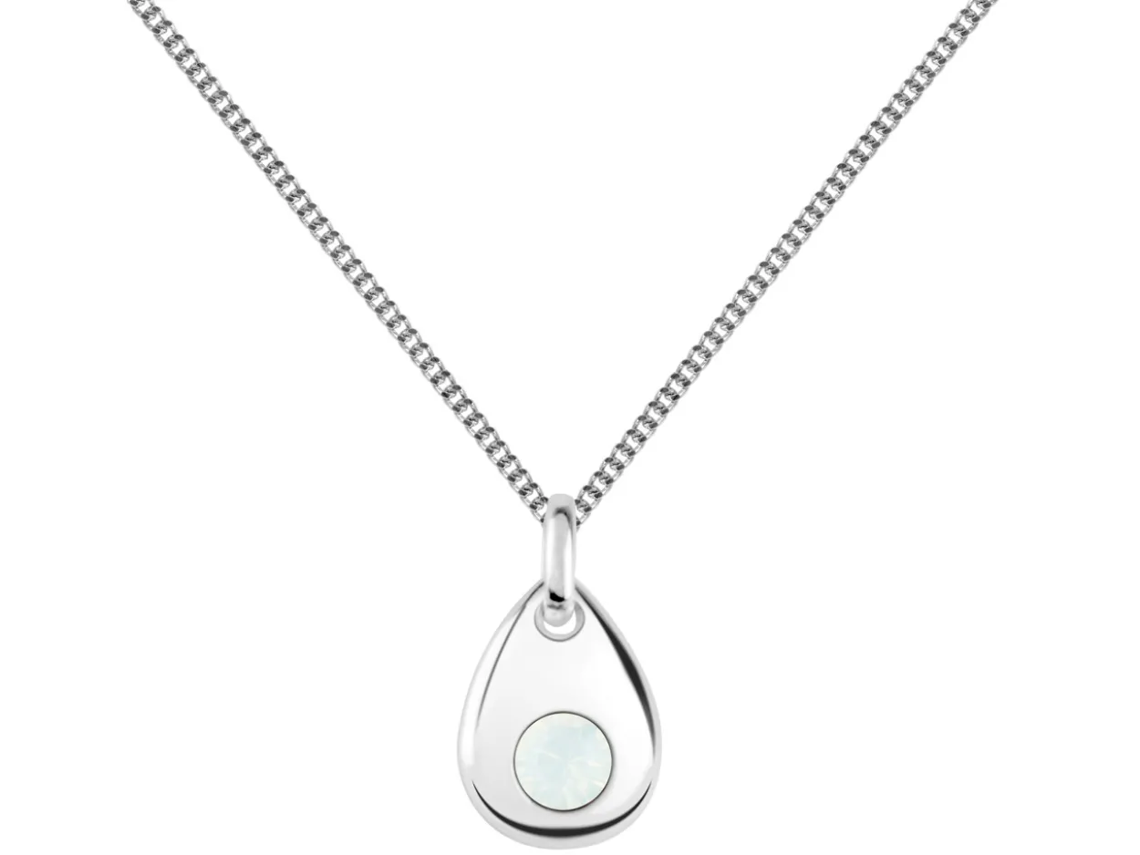 Sterling Silver Pendant October Birthstone 4mm White Opal Crystal