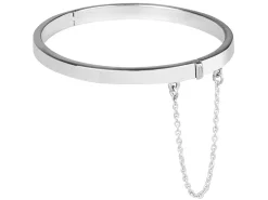 Sterling Silver Plain Childs Bangle With Safety Chain