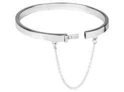 Sterling Silver Plain Childs Bangle With Safety Chain