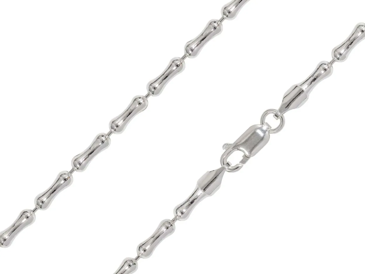 Sterling Silver Plated 3.0mm Bamboo Shaped Bead Chain 18"/45cm Unhallmarked