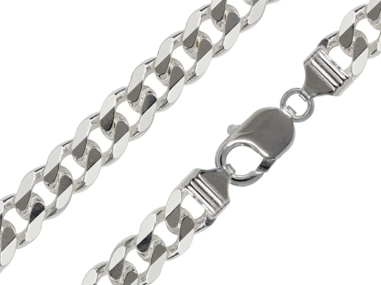 Sterling Silver Plated 9.3mm Diamond Cut Curb Chain 18"/45cm Unhallmarked