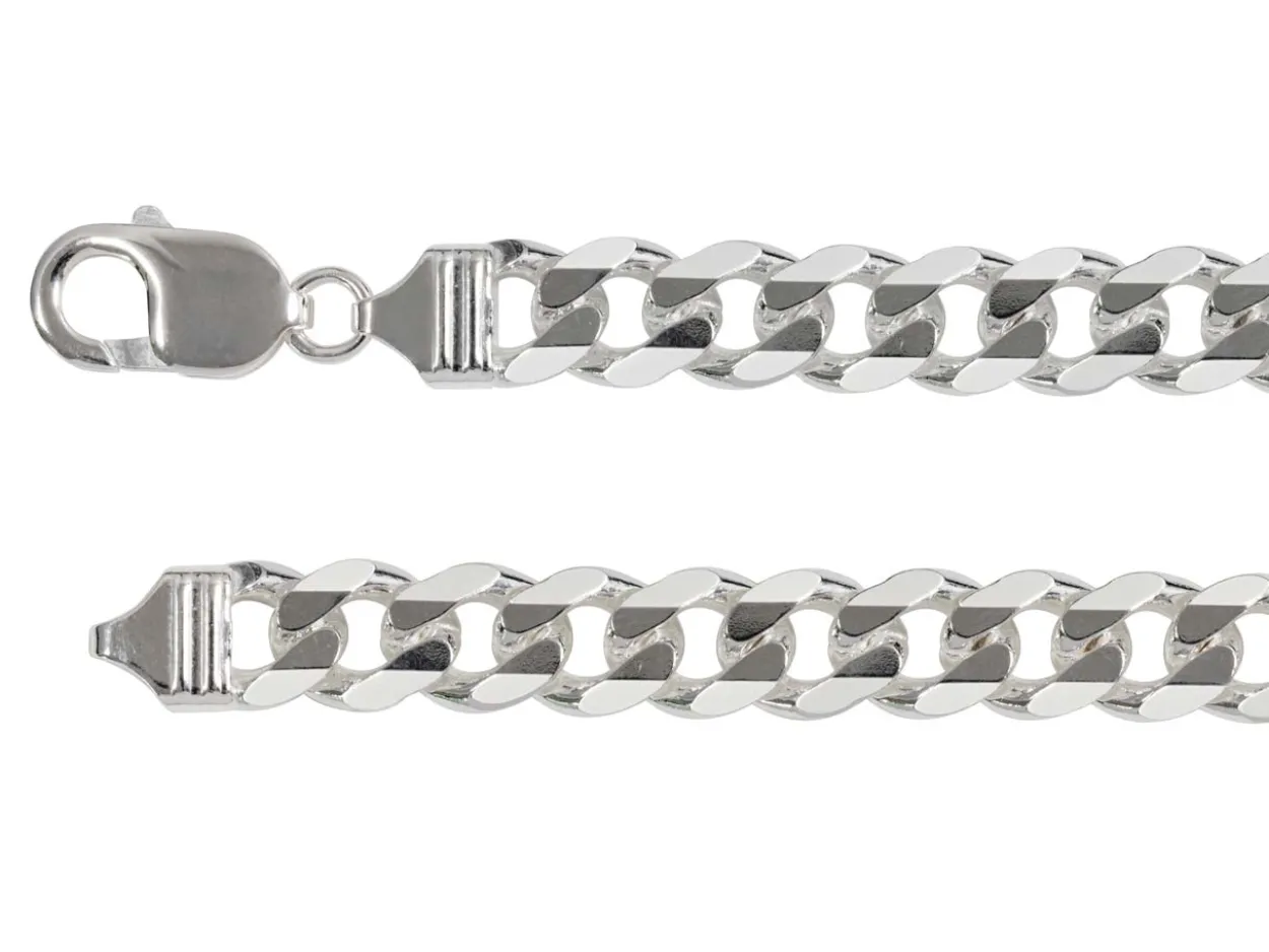 Sterling Silver Plated 9.3mm Diamond Cut Curb Chain 18"/45cm Unhallmarked