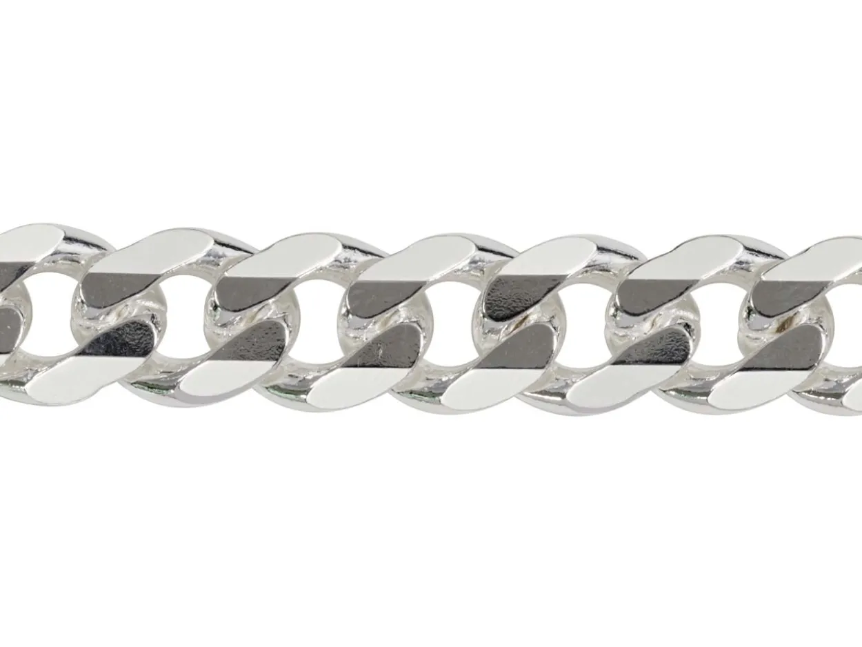 Sterling Silver Plated 9.3mm Diamond Cut Curb Chain 18"/45cm Unhallmarked