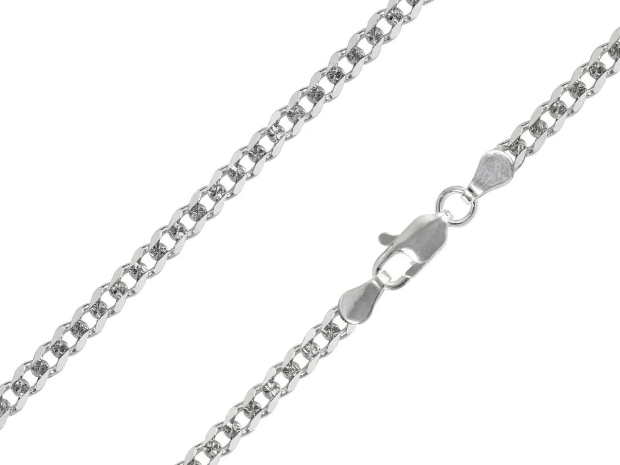 Sterling Silver Plated 3.6mm Diamond Cut Pavé Curb Chain 18"/45cm Unhallmarked