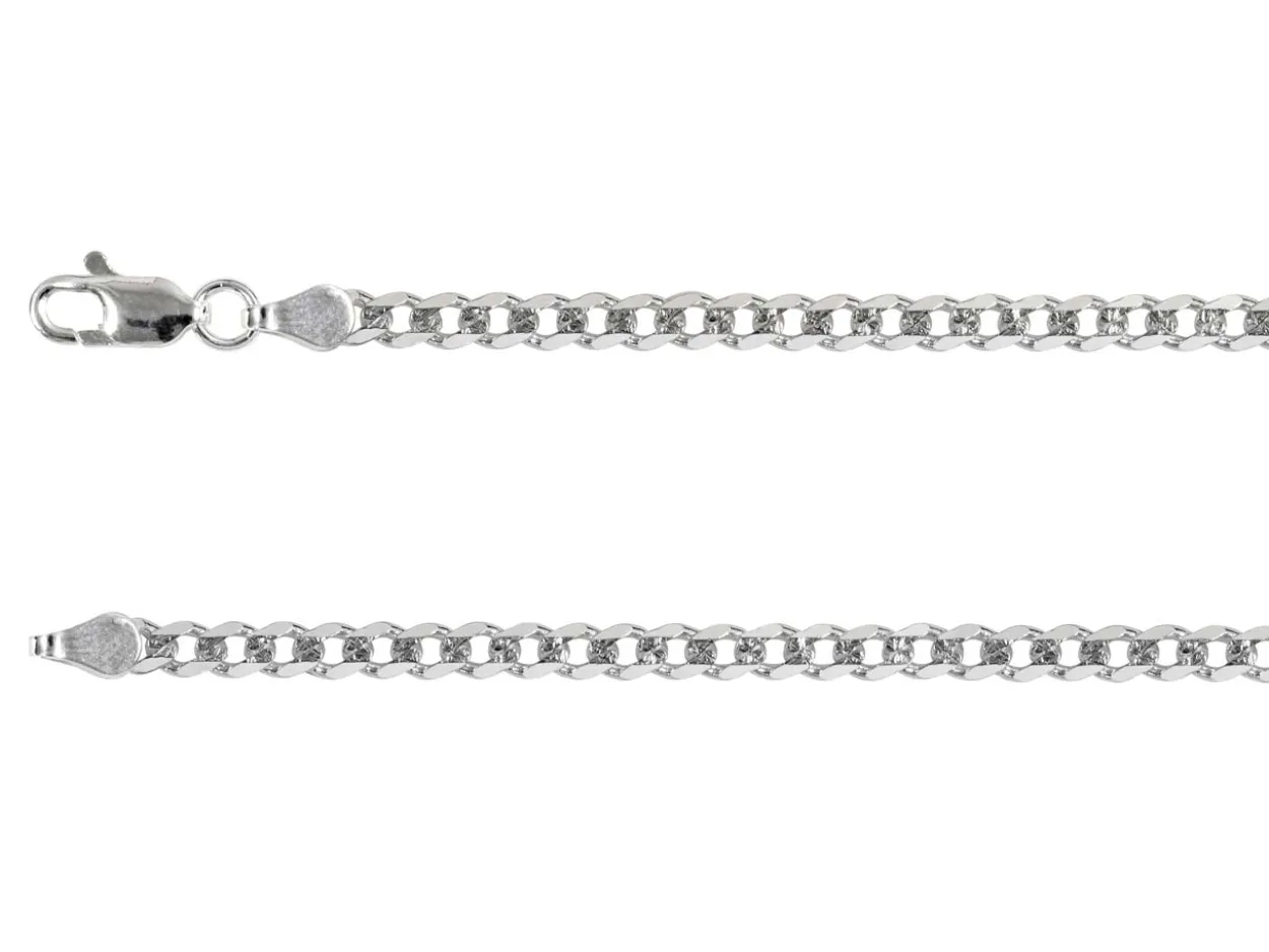 Sterling Silver Plated 3.6mm Diamond Cut Pavé Curb Chain 18"/45cm Unhallmarked