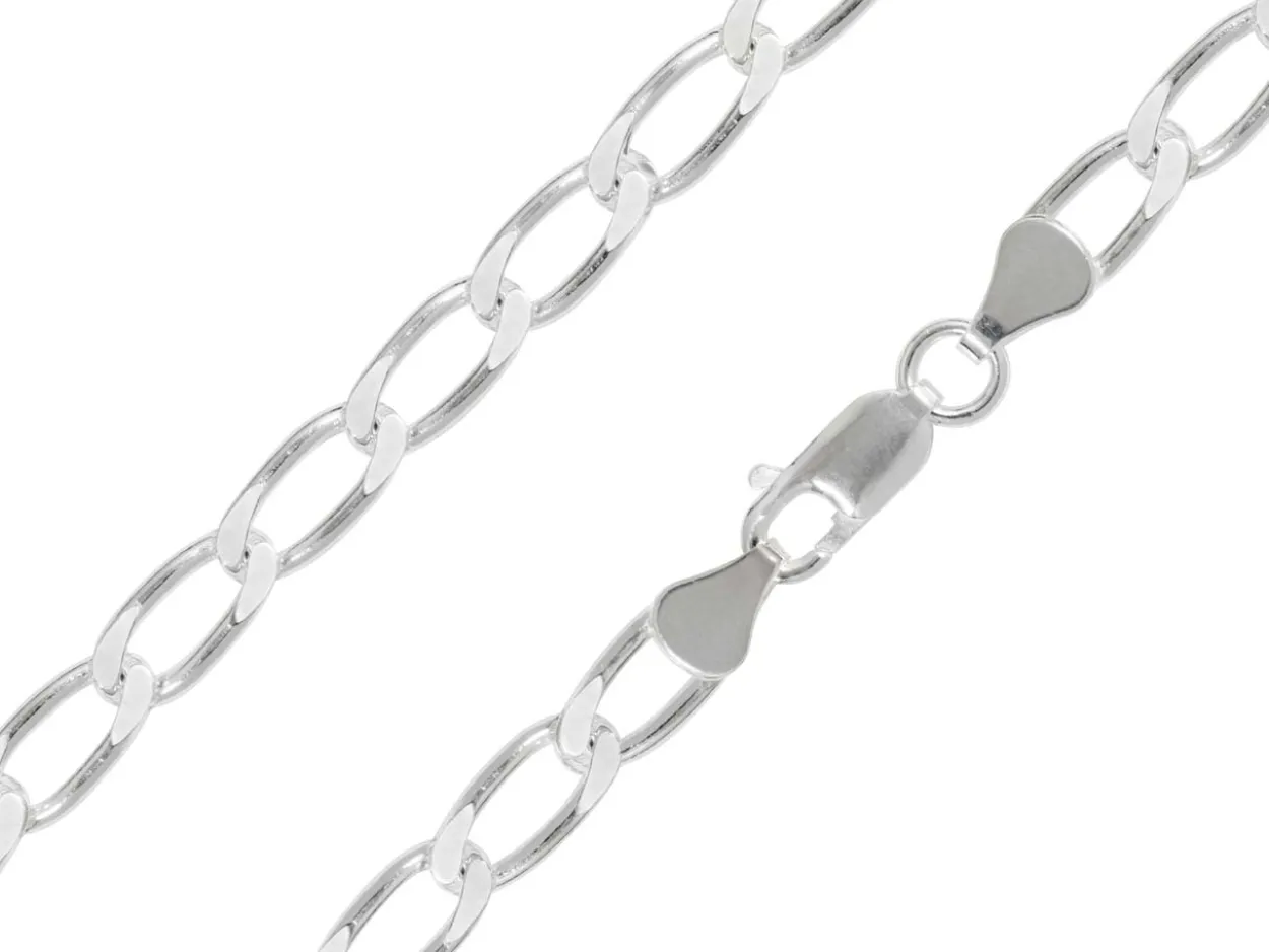 Sterling Silver Plated 5.4mm Flat Filed Open Curb Chain 18"/45cm Unhallmarked
