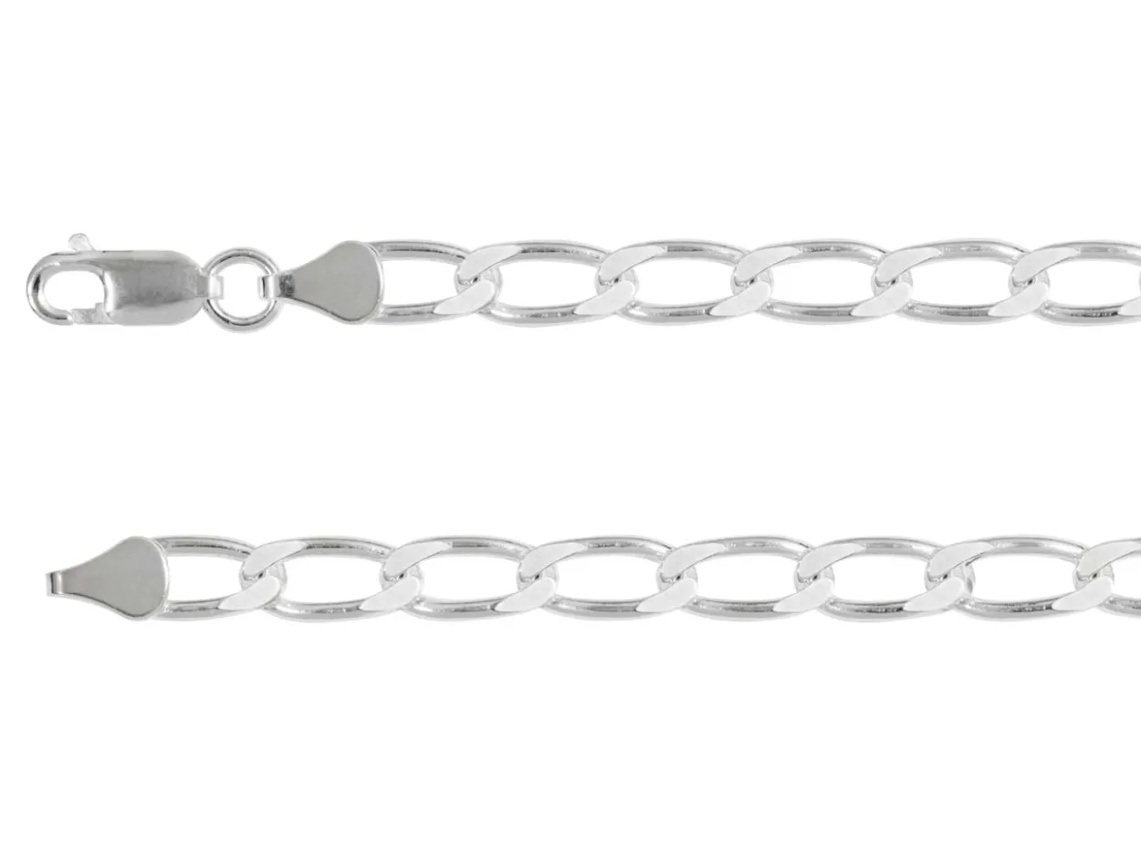 Sterling Silver Plated 5.4mm Flat Filed Open Curb Chain 18"/45cm Unhallmarked