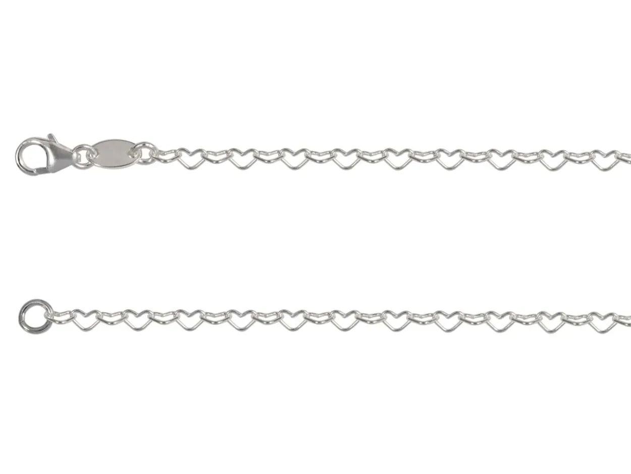 Sterling Silver Plated 2.9mm Heart Shaped Link Chain 18"/45cm Unhallmarked