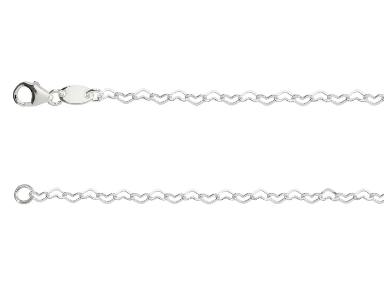 Sterling Silver Plated 2.8mm Heart Shaped Link Chain 18"/45cm Unhallmarked