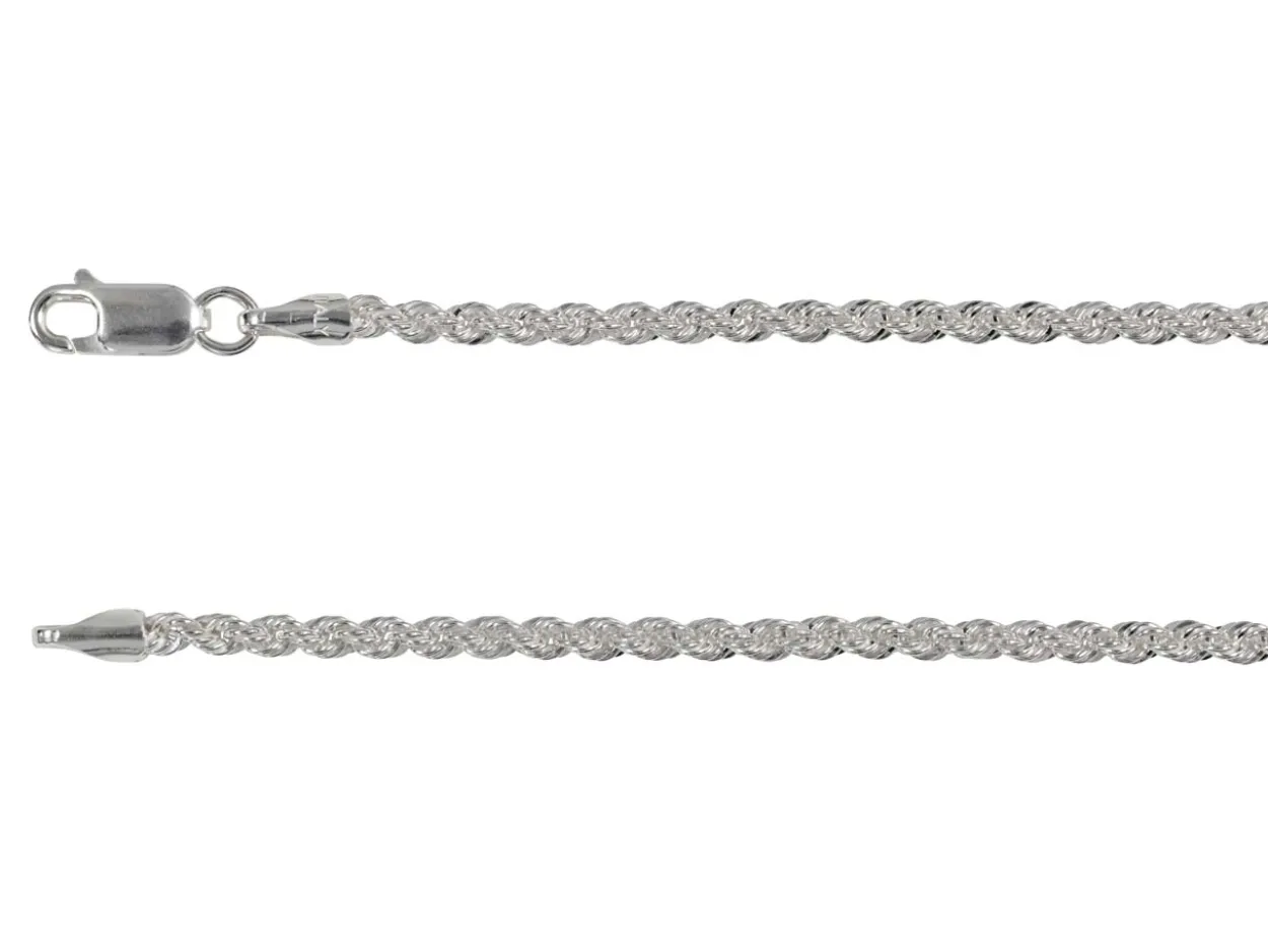 Sterling Silver Plated 2.8mm Rope Chain 18"/45cm Unhallmarked