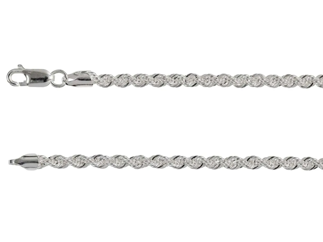 Sterling Silver Plated 3.4mm Rope Chain 18"/45cm Unhallmarked
