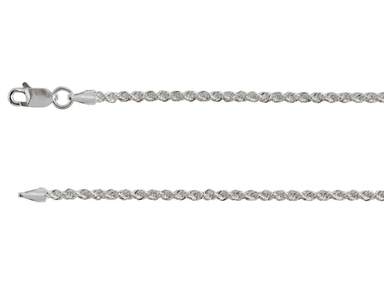 Sterling Silver Plated 2.2mm Rope Chain 18"/45cm Unhallmarked