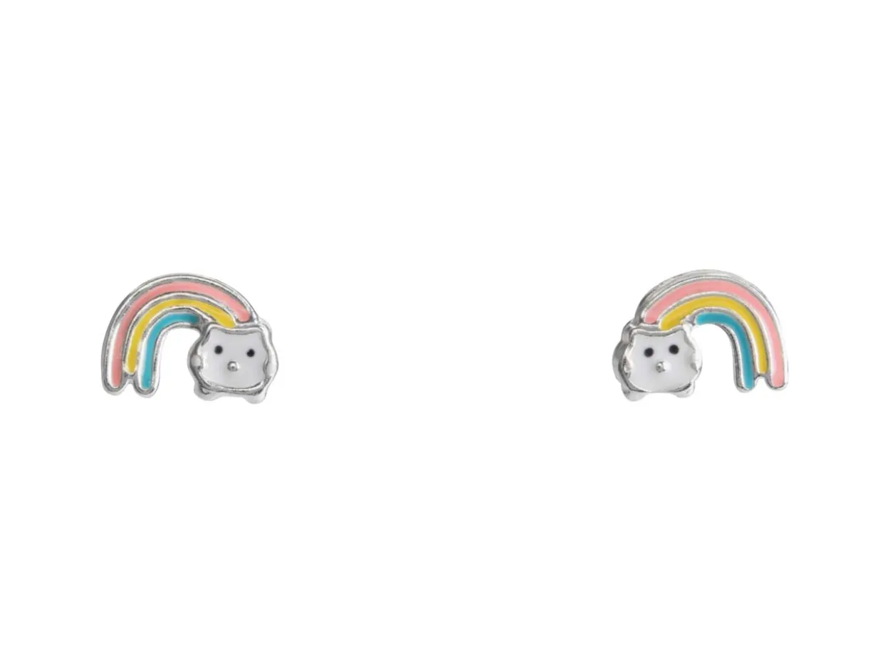 Sterling Silver Rainbow Design Stud Earrings