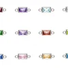 Sterling Silver Rectangle Birthstone Cubic Zirconia Bezel Connectors Set