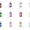 Sterling Silver Rectangle Birthstone Cubic Zirconia Bezel Drop Connectorsset