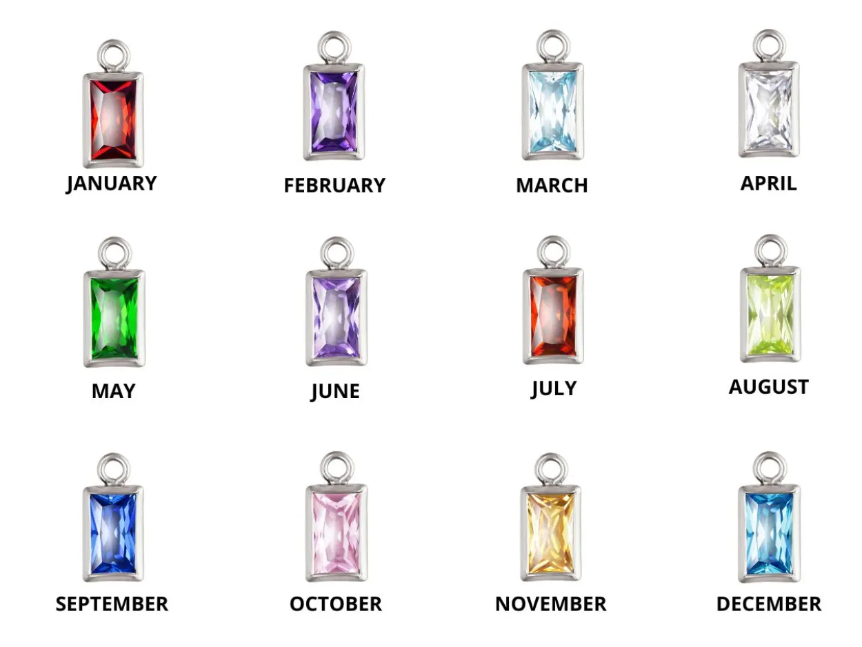 Sterling Silver Rectangle Birthstone Cubic Zirconia Bezel Drop Connectorsset