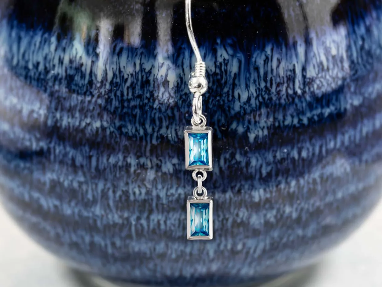 Sterling Silver Rectangle Birthstone Cubic Zirconia Bezel Drop Connectorsset