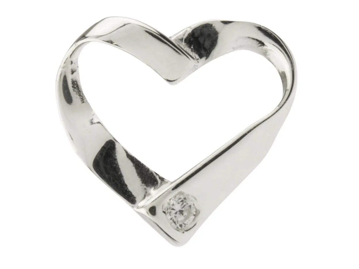 Sterling Silver Ribbon Heart Pendant Set With Cubic Zirconia
