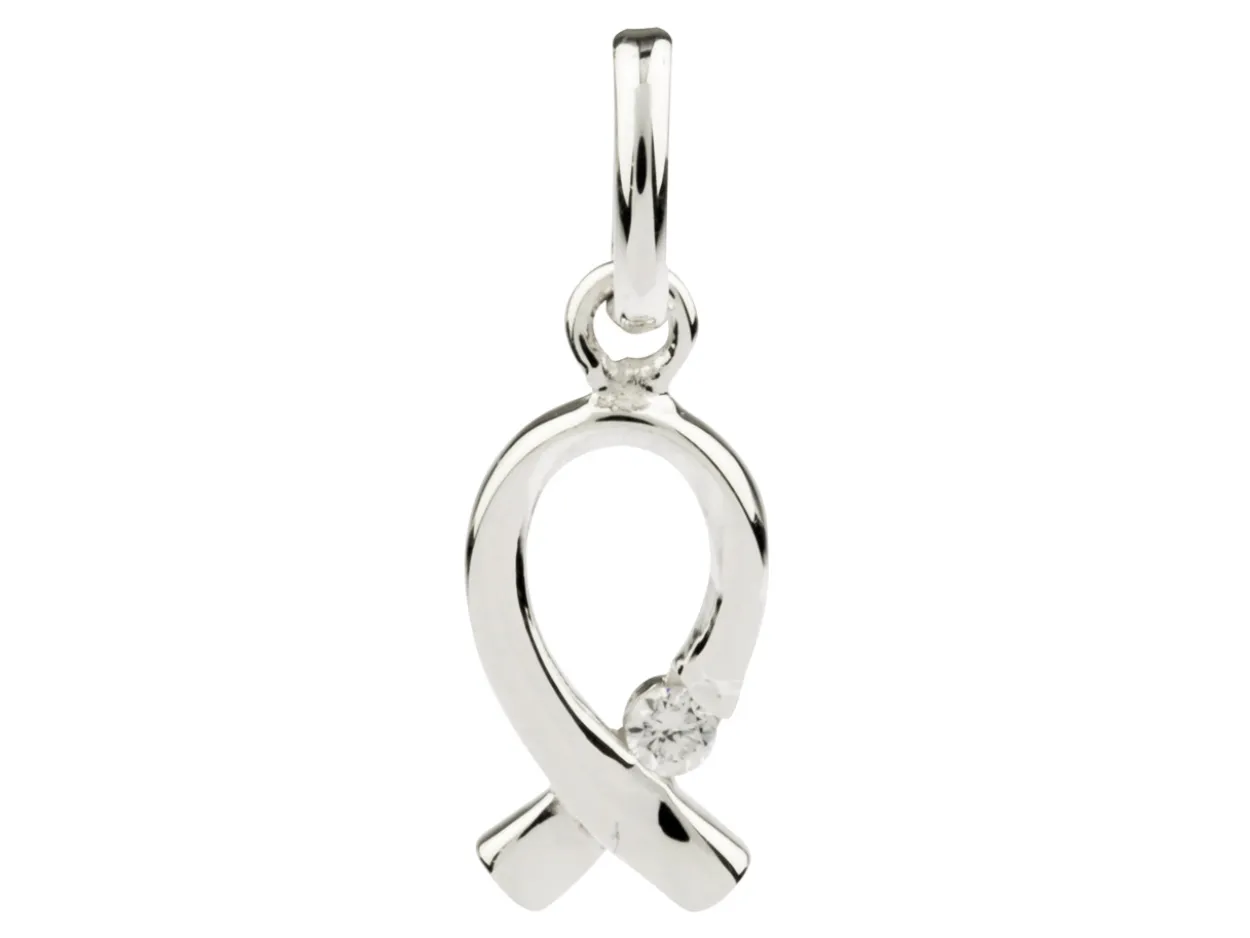 Sterling Silver Ribbon Pendant Set With Cubic Zirconia