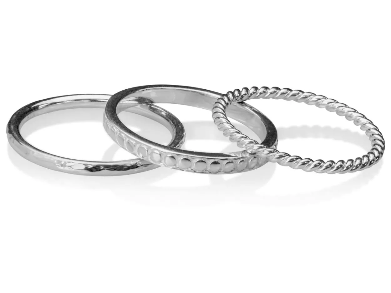 Sterling Silver Rope Design Three Stacking Rings, Size O