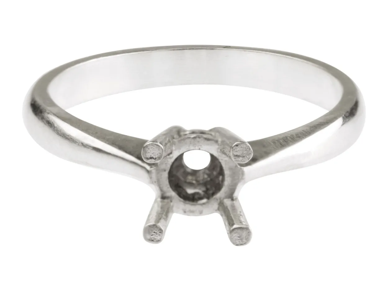 Sterling Silver Round 4 Claw Bezel Ring Mount Hallmarked 4.0mm 0.25pt Size M