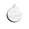 Sterling Silver Round Disc, Engraved Love 16mm