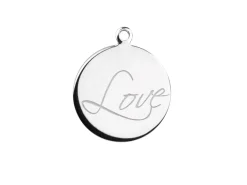 Sterling Silver Round Disc, Engraved Love 16mm