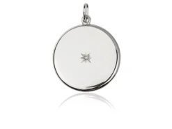 Sterling Silver Round Flat Sliding Locket Set With Cubic Zirconia