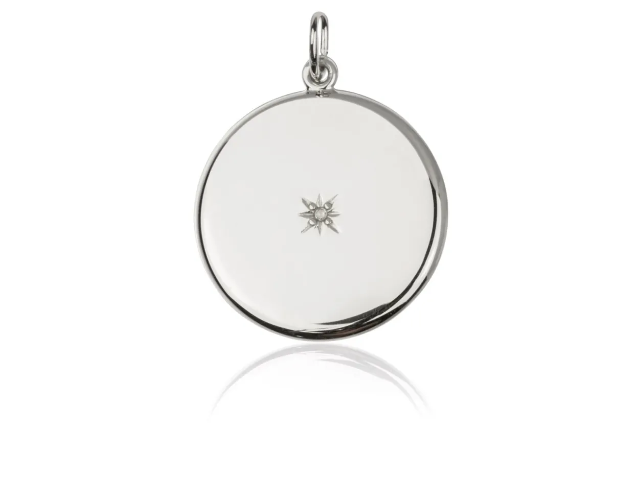 Sterling Silver Round Flat Sliding Locket Set With Cubic Zirconia