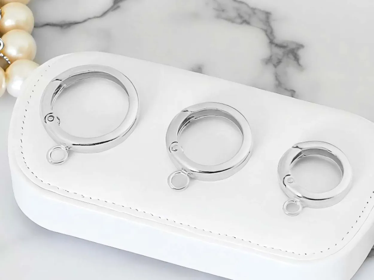 Sterling Silver Round Spring Gate Clasp With Ring 14mm, Lightweight