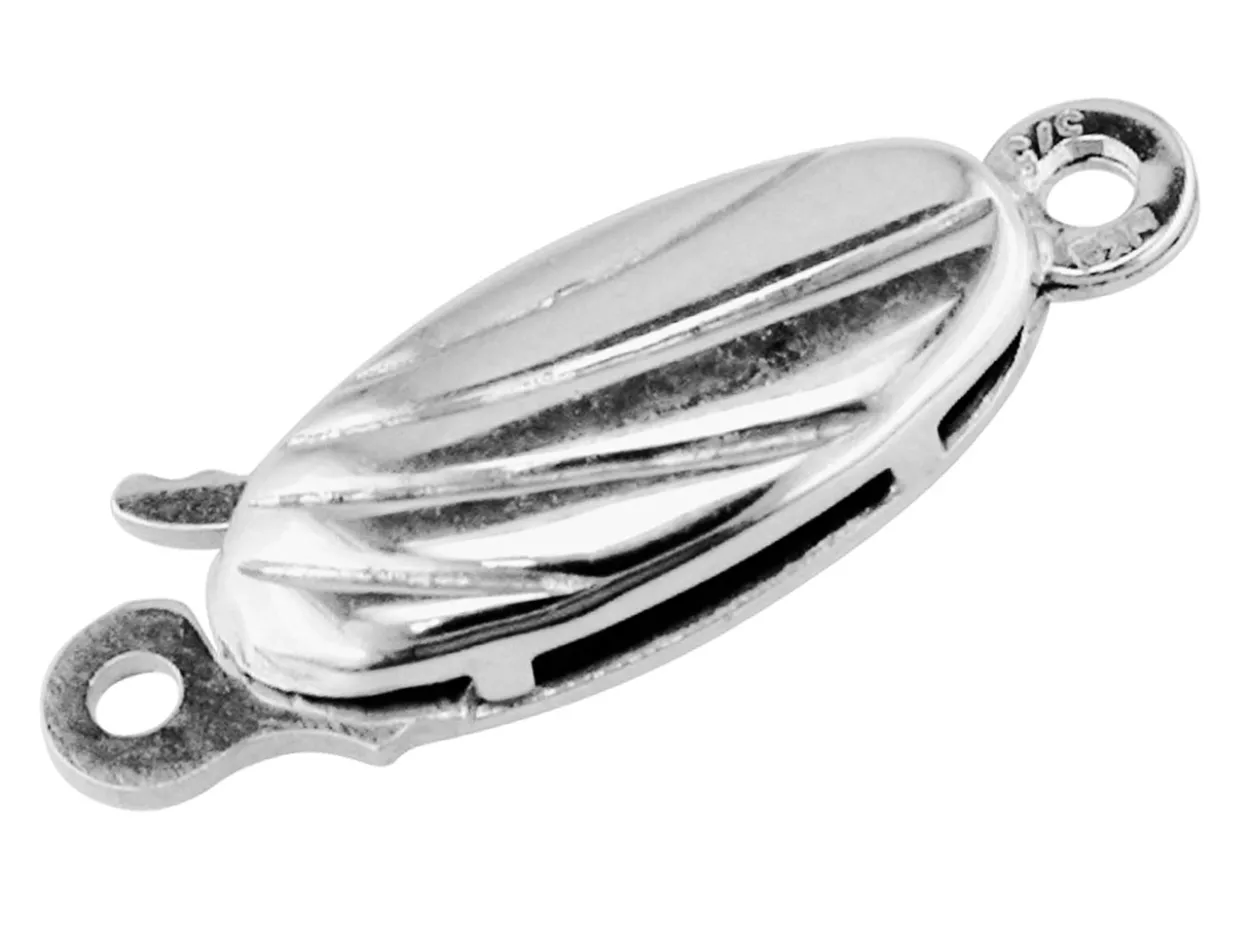 Sterling Silver 1 Row Oval Patterned Clasp, 12 X 4mm