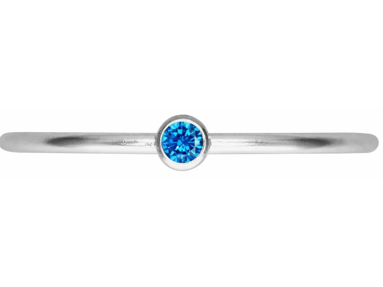 Sterling Silver September Birthstone Stacking Ring 2mm Aqua Blue Cubic Zirconia