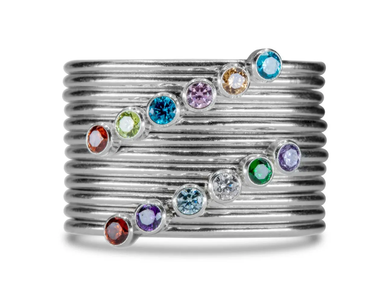 Sterling Silver September Birthstone Stacking Ring 2mm Aqua Blue Cubic Zirconia