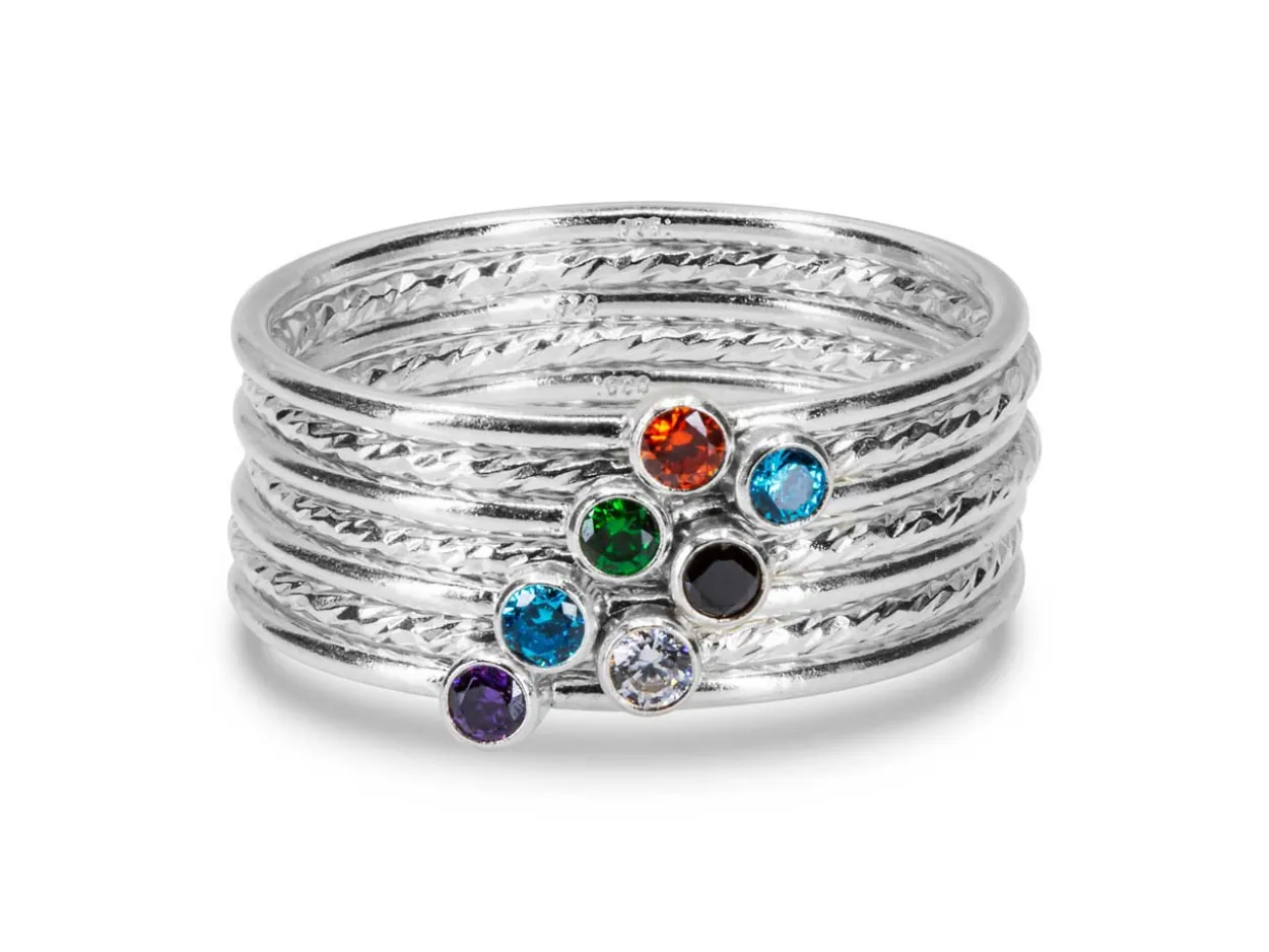 Sterling Silver September Birthstone Stacking Ring 2mm Aqua Blue Cubic Zirconia