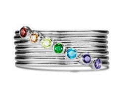 Sterling Silver September Birthstone Stacking Ring 2mm Aqua Blue Cubic Zirconia