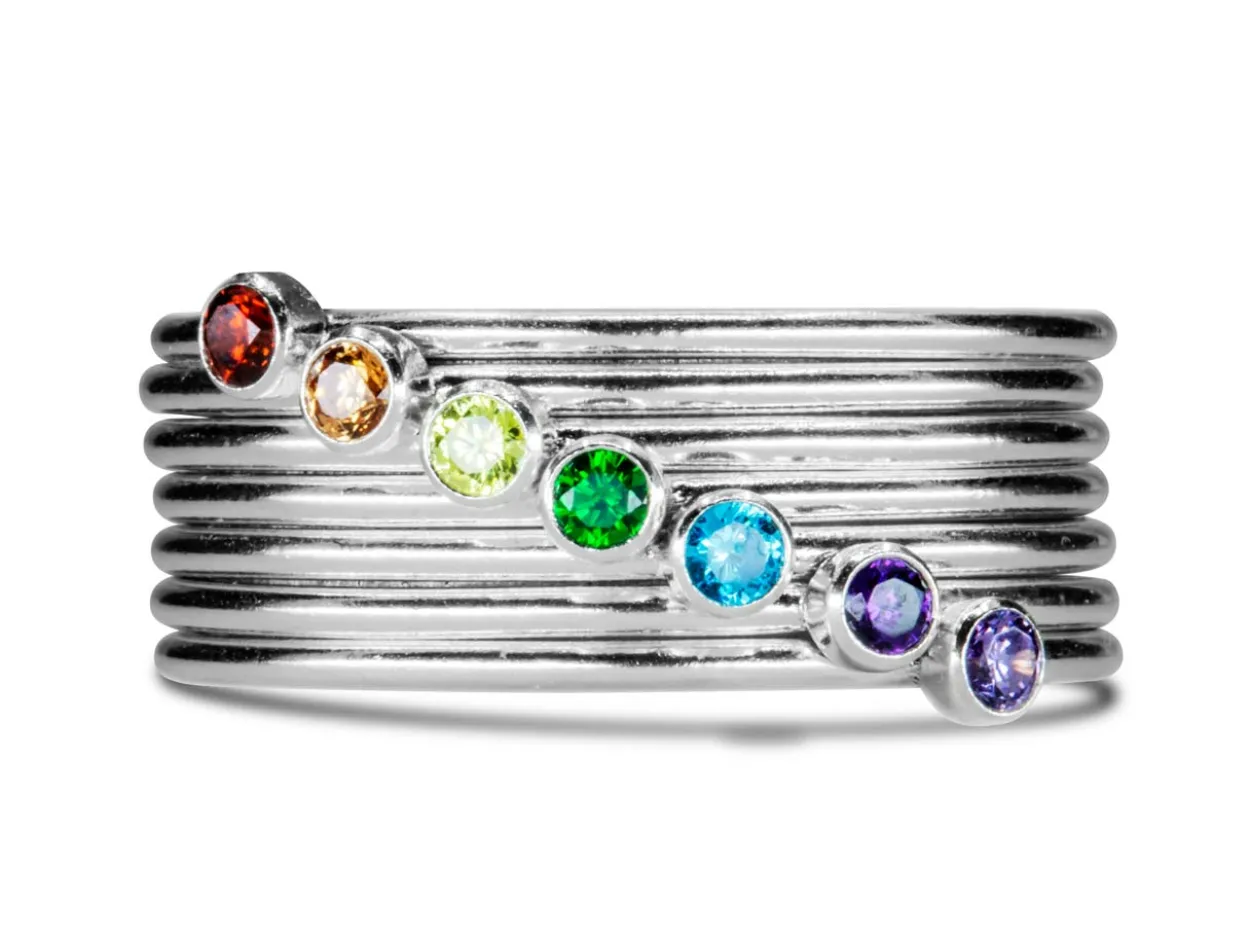 Sterling Silver September Birthstone Stacking Ring 2mm Aqua Blue Cubic Zirconia