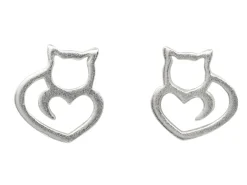 Sterling Silver Silhouette Cat Design Stud Earrings