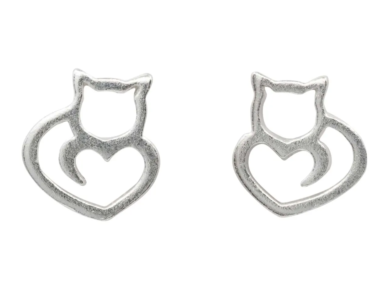 Sterling Silver Silhouette Cat Design Stud Earrings