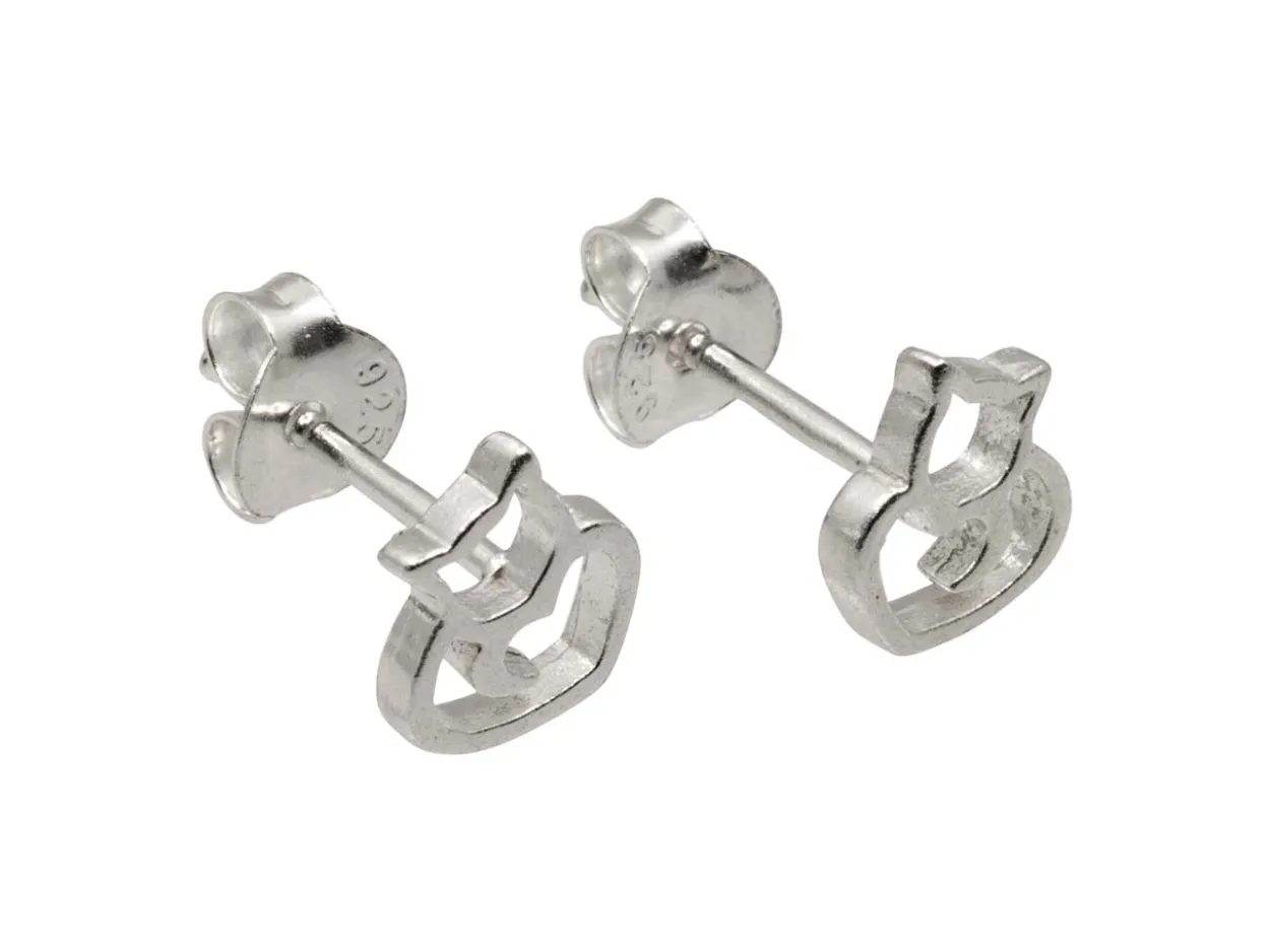 Sterling Silver Silhouette Cat Design Stud Earrings