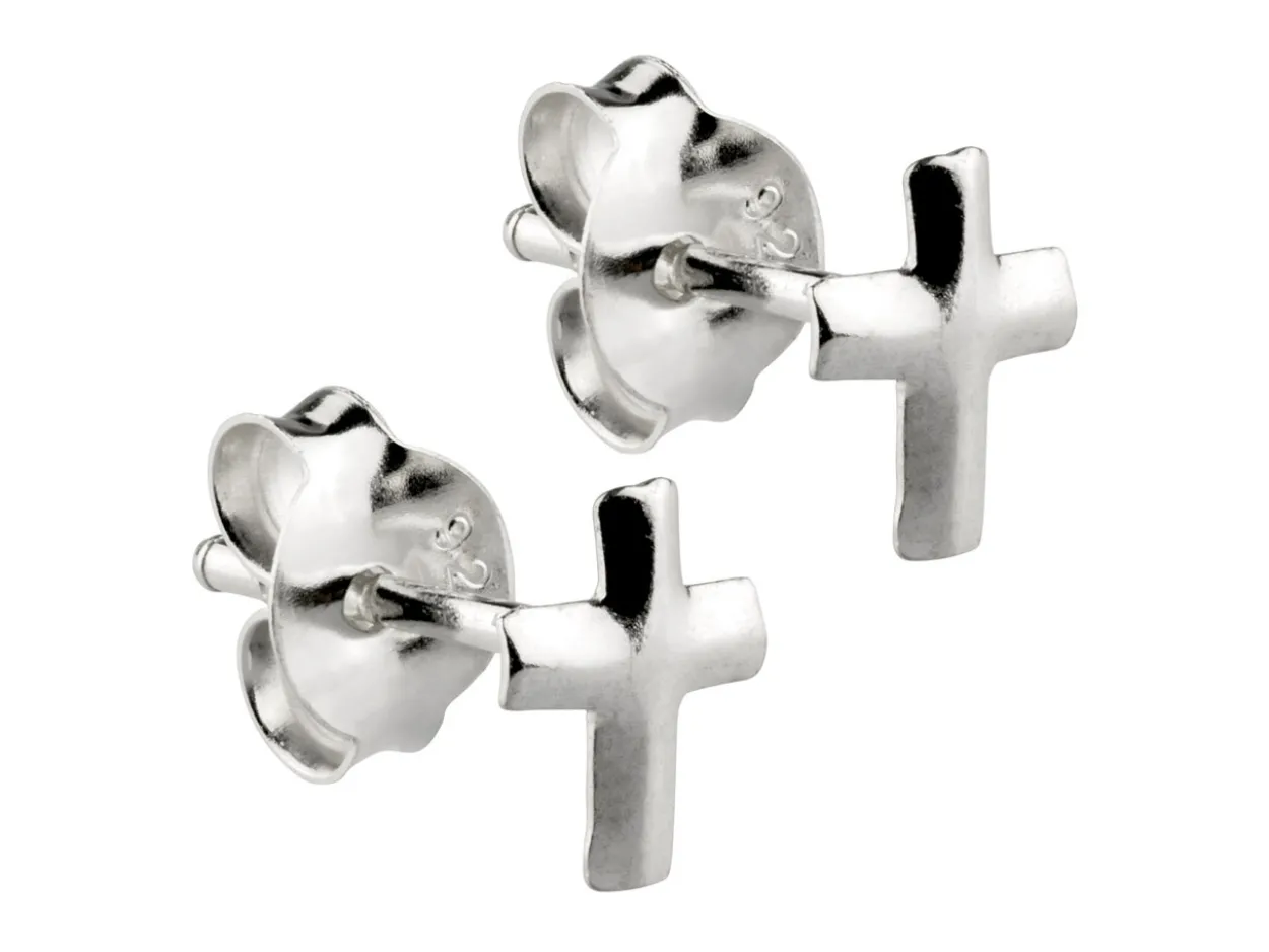 Sterling Silver Small Cross Stud Earrings