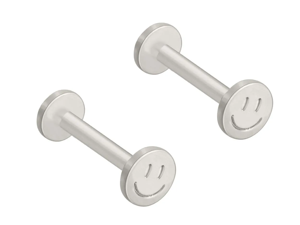 Sterling Silver Smiley Labret Stud Earrings