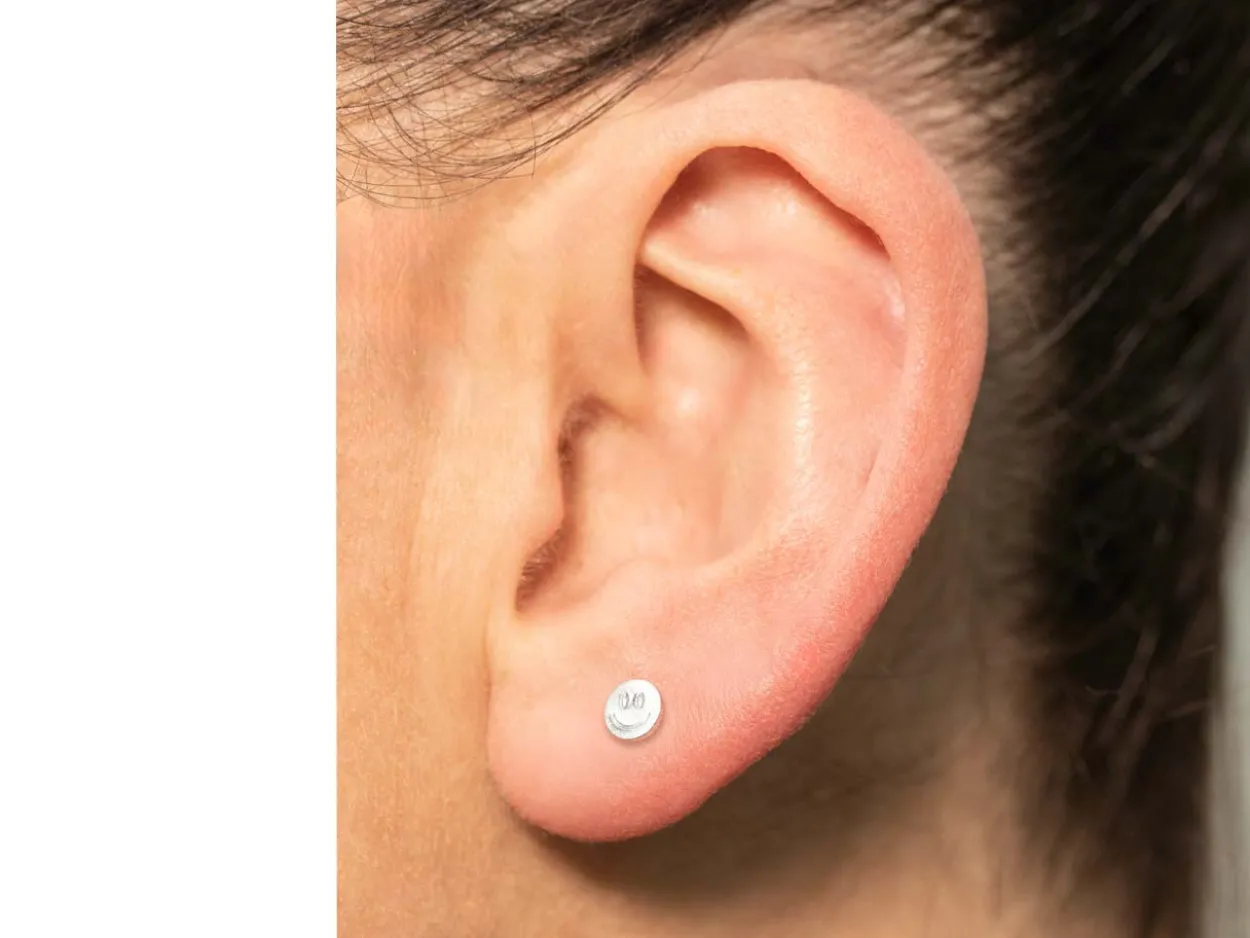 Sterling Silver Smiley Labret Stud Earrings