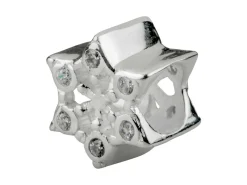 Sterling Silver Snowflake Charm Bead Set With Cubic Zirconia