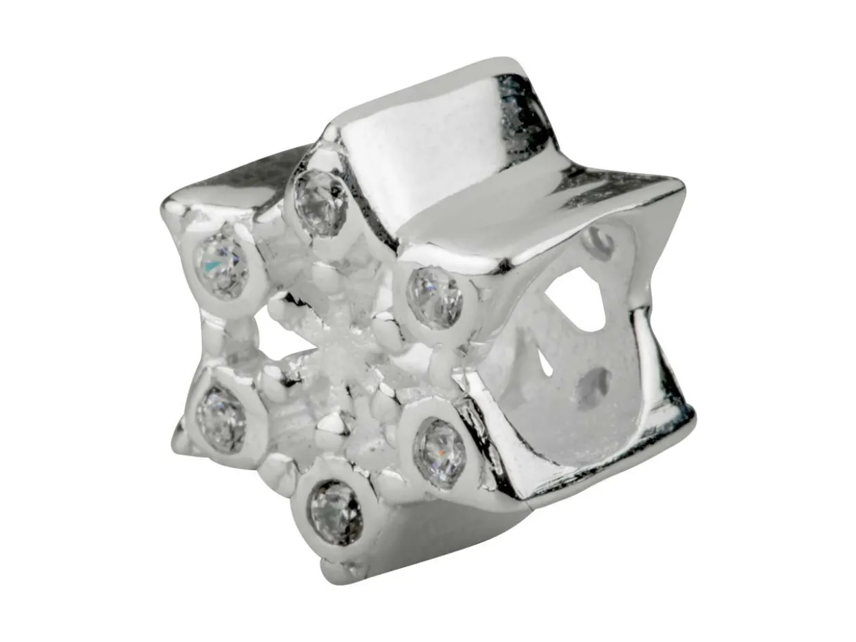Sterling Silver Snowflake Charm Bead Set With Cubic Zirconia