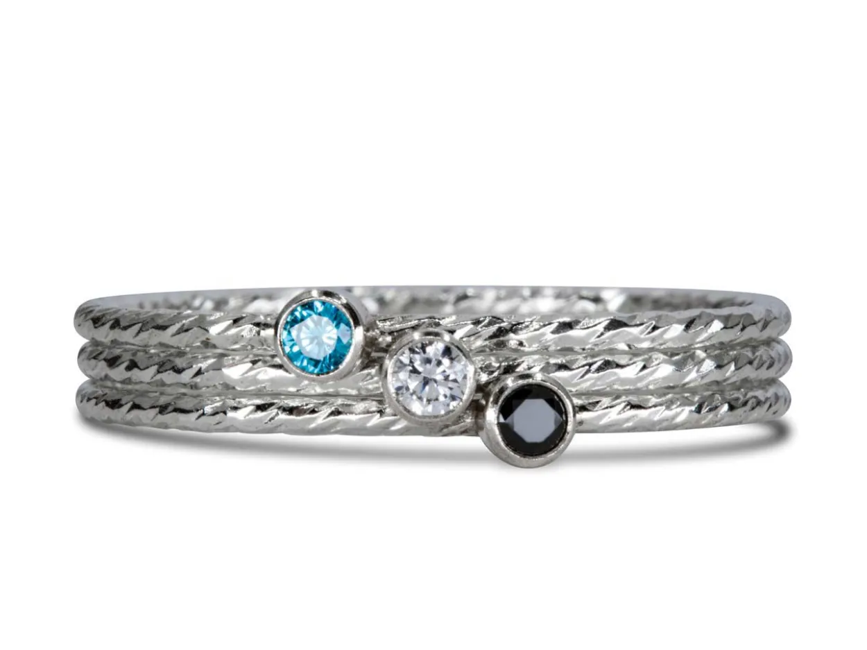 Sterling Silver Sparkle Stacking Ring 2mm Aqua Blue Cubic Zirconia