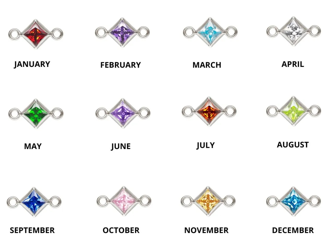 Sterling Silver Square Birthstone Cubic Zirconia Bezel Connectors Set