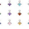 Sterling Silver Square Birthstone Cubic Zirconia Bezel Drop Connectors Set